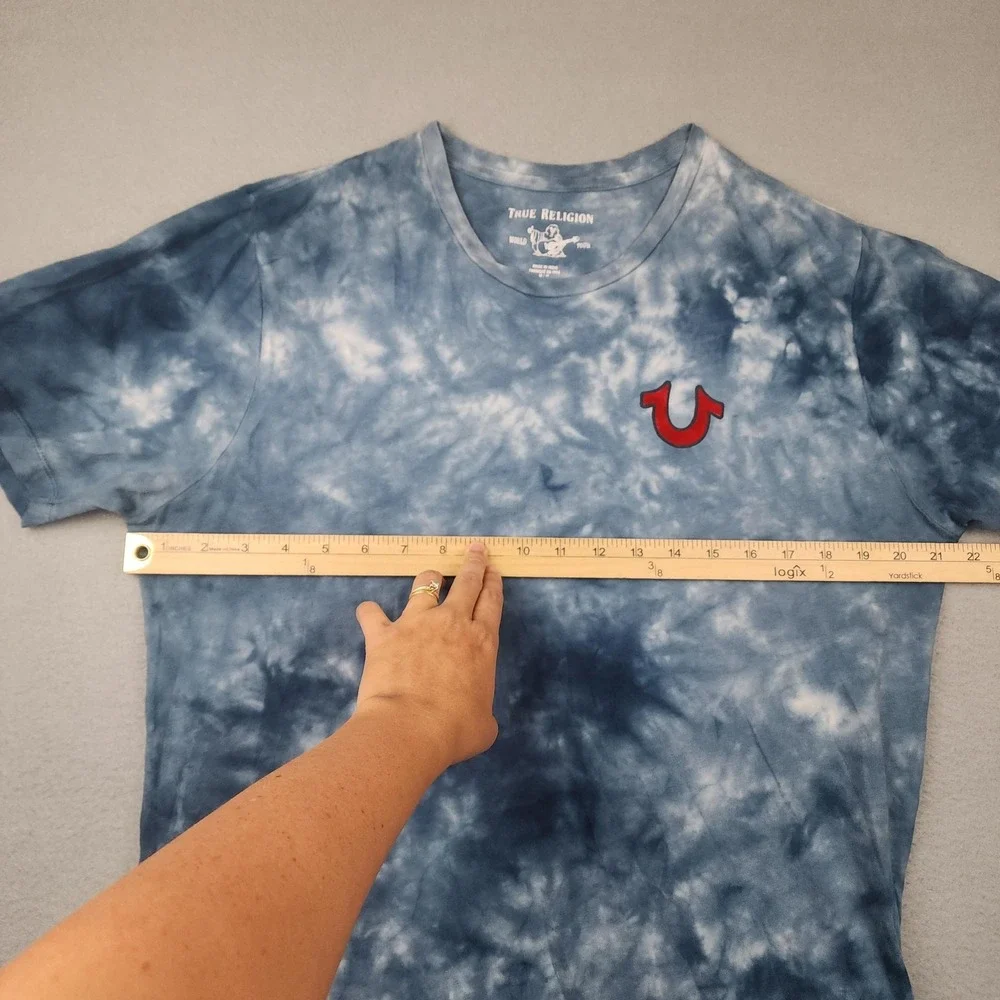 True Religion Shirt Mens Medium Blue Tie Dye Buddha Logo Crewneck Tee Music